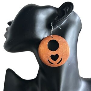 Elegant Wooden Heart Drop Earrings